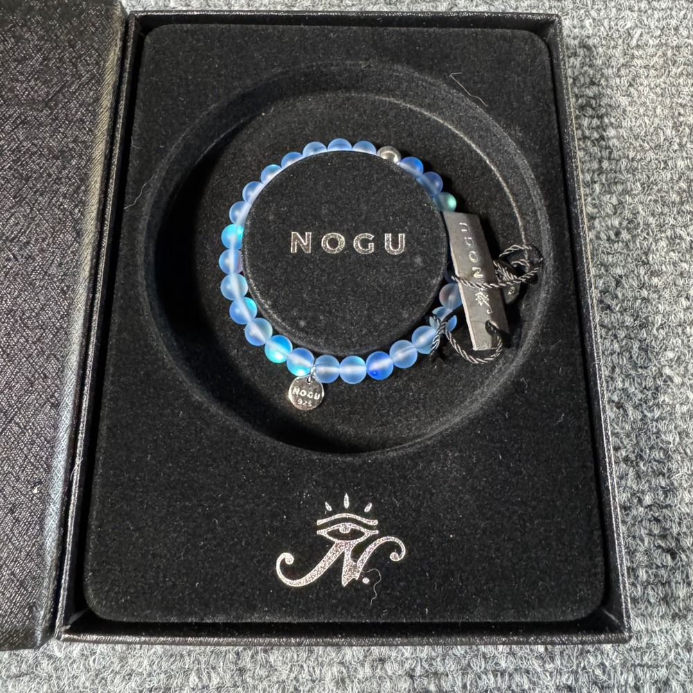 NOGU Firefly Glass Bead Bracelet Iridescent Blue 925 Sterling Silver Charm NEW